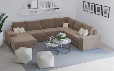 Produktbild von Ecksofa LEON U Cappucino Dunkelbeige Monolith 9 U-Form Ecke mit Schlaffunktion Eckcouch Couch Polsterecke U-Sofa Breite 350 cm