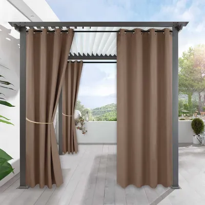 Image de set de 4 rideaux d'extérieur 132x275cm, Paravent pour balcon Imperméable à l'eau Protection solaire Protection UV Rideau d'extérieur Jardin Obscurcissement Outdoor Opaque Rideaux，Marron clair