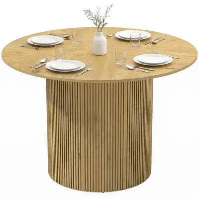 Produktbild von Moderner runder Esstisch fš¹r 4šC6 Personen, 110 cm Durchmesser, mit gerilltem, zylindrischem Fu?, Eiche