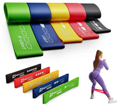 Produktbild von Hop-Sport Fitnessbänder HS-L650RL Wiederstandsbänder 600x50mm 5er Set Gymnastikband, Trainingsband für Muskelaufbau Pilates Yoga usw.