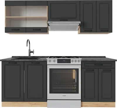 Produktbild von Küchenzeile Vicco R-Line Anthrazit Landhaus/Goldkraft Eiche 200 cm , AP Anthrazit, Model 53532