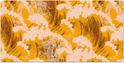 Produktbild von Schreibtischmatte - Tischunterlage - Mauspad - 120x60 cm - Gelbe japanische Wellen