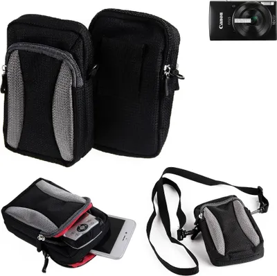 Produktbild von K-S-Trade Fototasche kompatibel mit Canon IXUS 190 Gürtel-Tasche Holster Umhänge Tasche Kameratasche, schwarz-grau Brust-Beutel Brust-Tasche