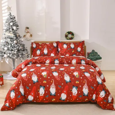 Productafbeelding van Beddengoedset, 4-delig, 135x200 cm, rood, microvezel, Kerstman. Inclusief 2 kussenslopen van 80x80 cm