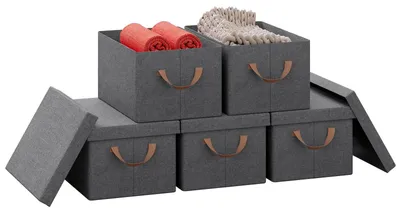 Obrázek produktu pro Omgoods – Sada 5 úložných boxů s víkem, šedá, 38 x 20 x 27 cm