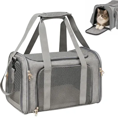 Obrázok produktu pre Prepravná klietka pre mačky, skladacia, prenosná, sivá, rozmer 50x34x34 cm