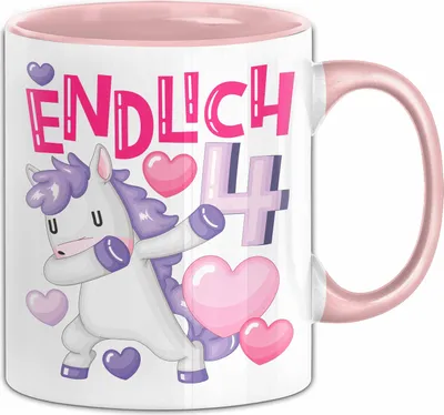 Produktbild von 4. Geburtstag Geschenk Tasse Becher Mädchen Einhorn Geburtstagsgeschenk Tochter Endlich 4 (Rosa)