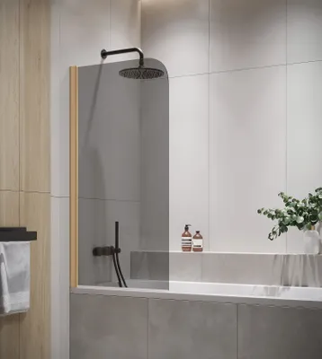 Produktbild von Badewanne Torino 5mm Grauglass - Gold - 60 x 140cm Duschwand Duschabtrennung Badewannenaufsatz