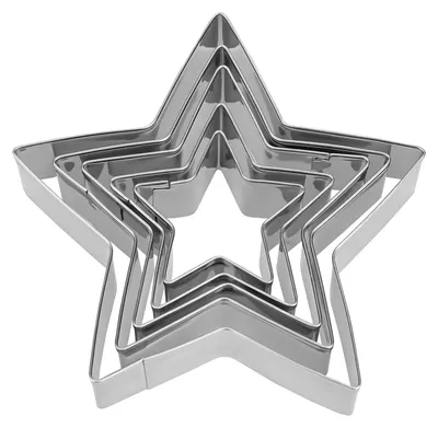Produktbild von Sternförmige Ausstechformen, 5-teiliges Set, 5 Größen, aus Edelstahl. Sternförmige Formen für Kuchen, Kekse, Sandwiches, Brot, Gemüse und Obst.