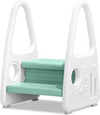 Produktbild von Trittschemel,Tritthocker Kinder 2 Stufen Tritt Trittschemel Lernturm, Stehender Kinderschemel mit Zwei Armlehnen Anti Rutsch，Blau