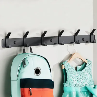 Image de Patère, barre à crochets en métal avec 6 crochets, crochets muraux, porte-manteau mural robuste et inoxydable pour la salle de bains, la cuisine, la chambre à coucher - 6 crochets (noir)