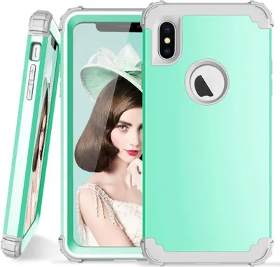 Produktbild von iPhone XS Max Hülle, LaimTop Heavy Duty 3 in 1 Hybrid Hart PC Flexibel TPU Silikon Stossfest Kratzfest Tasche Schutzhülle für iPhone XS Max Minzgrün
