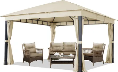 Image de TOOLPORT Tonnelle de Jardin 4x4 m pavillon, bâche de toit env. 220 g/m² avec 4 bâches de côté champagne