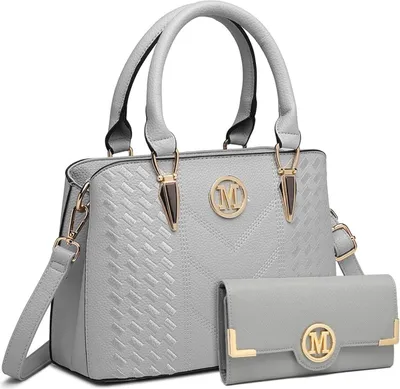 Produktbild von Miss Lulu Handtasche Damen elegant Mittelgroß Henkeltasche Geldbörse Hellgrau