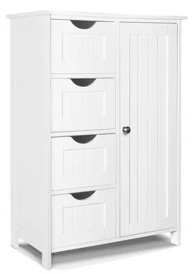 Produktbild von Badezimmerschrank Seitenschrank Badregal - 30 x 55 x 82 cm - Weiß - Mit 4 Schubladen und Tür