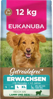 Produktbild von Eukanuba Hundefutter getreidefrei mit Lamm für große Rassen, Premium Trockenfutter ohne Getreide für ausgewachsene Hunde, 12 kg