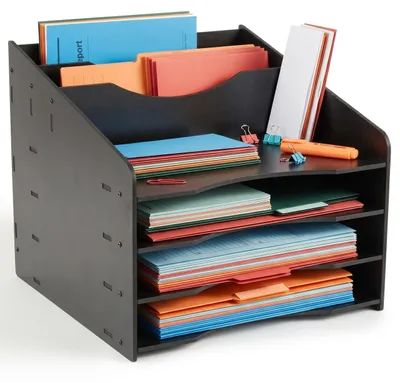 Produktbild von Relaxdays Dokumentenablage, DIN A4, 6 Fächer, Büro, Home Office, HxBxT: 30 x 33 x 33 cm, Schreibtisch Organizer, schwarz
