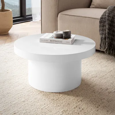Produktbild von FineBuy Weißer Hochglanz Couchtisch 60cm rund – stilvoller kleiner Design Wohnzimmertisch, Sofatisch im modernen Pilz-Design mit glatter Oberfläche