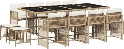 Produktbild von vidaXL 13-tlg. Garten-Essgruppe mit Kissen Beige Poly Rattan