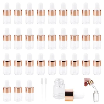 Produktbild von Mini-Pipettenfläschchen, 30 Stück, 2 ml, transparente Glasflaschen mit Tropfpipette
