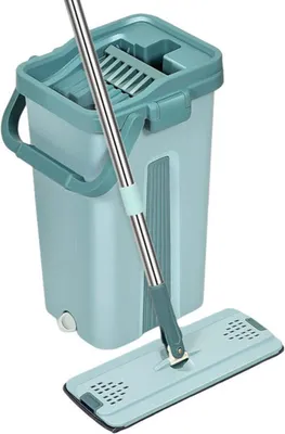 Produktbild von Dweilsystem für nass & trocken – 3-komponenten Set mit Wringmechanismus – Hochwertige Mikrofasertücher – für alle Bodenarten