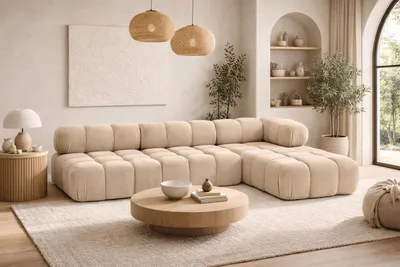 Produktbild von Kaiser Möbel Ecksofa Modulare L-Form, Veloursstoff Salvador, Beige, Rechts, Selia