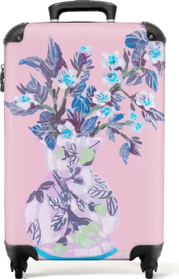 Produktbild von NoBoringSuitcases.com® Koffer Handgepäck Trolley Rollkoffer Kleine Reisekoffer mit 4 Rollen - Blumen - Vase - Rosa - Pflanzen - Cabin Size < 55x40x23 cm & 55x40x20 cm - Fotokoffer - Kabinenkoffer - BoardgepäckHandgepäck Koffer 55x35x20 cm, 36L,