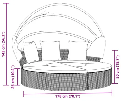 Produktbild von vidaXL Outdoor-Loungebett mit Dach und Kissen Schwarz Poly Rattan