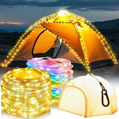 Produktbild von Camping Lichterkette Aufrollbar,Wasserdichte Tragbare LED Lichterkette 10m,USB-Aufladung Lichterketten Außenbereich Für Camping Hof Dekor Zeltlichter