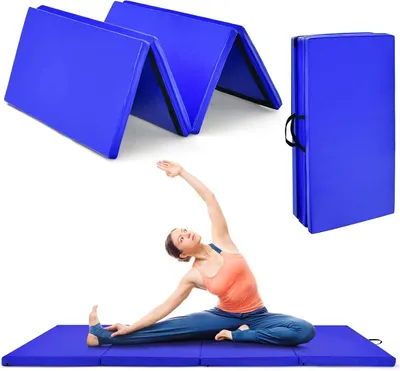 Image de COSTWAY : Tapis de sol, tapis de gymnastique, tapis de yoga, tapis de gymnastique pliable, tapis de fitness pliable et portable, dimensions 240x116x5 cm, couleur bleue