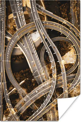 Produktbild von MuchoWow® Poster Autobahn - Gold - Autos 120x180 cm - Kunstposter