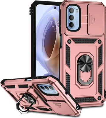 Produktbild von Moto G31 Hülle mit Schiebe Kamera Schutz und Ringhalter Ständer Robust Rüstung Schutzhülle für Motorola Moto G31 Rosa