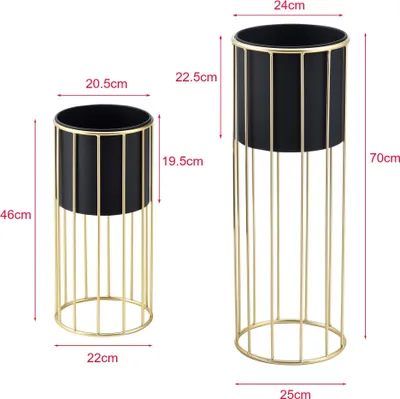 Produktbild von In And OutdoorMatch Blumentopf Kennith - On Standard - Metall - 2er-Set - Schwarz und Goldfarben - Stilvolles Design