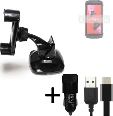 Produktbild von K-S-Trade Handy-Halterung kompatibel mit Ulefone Armor 15 Windschutzscheibe / Armaturenbrett + LADEGERÄT mit Mico USB Kabel Autohalterung