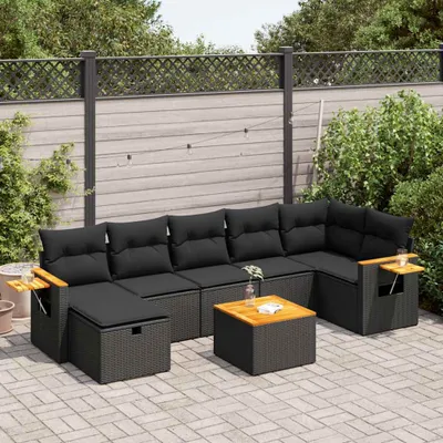 Produktbild von vidaXL 8-tlg. Garten-Sofagarnitur mit Kissen Schwarz Poly Rattan