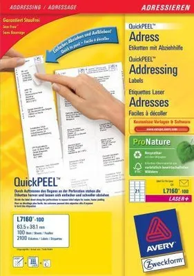 Produktbild von Avery L7160-100, Weiß, 63.5 x 38.1mm, A4