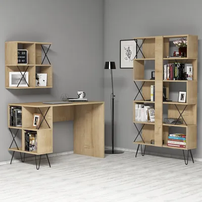 Productafbeelding van Skye Decor, Extra 2 - Eikenhout, bureau en boekenkast, eikenhout, 100% melaminecoating op spaanplaat, 120 x 60 x 78,8 cm