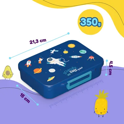 Produktbild von Schmatzfatz Bento-Box für Kinder - BPA-frei, Auslaufsicher, 4-6 Fächer, Modular, Spülmaschinenfest, Brotdose für Kindergarten, Vesperbox, Snackbox, Navy Space, 20,8 x 4,5 x 15 cm