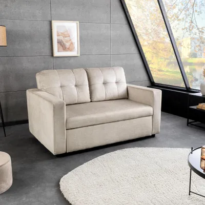 Produktbild von riess-ambiente Sofa mit Schlaffunktion SMART 140cm champagner beige Kunststoff hochwertiger Vogue Seiden Samtstoff