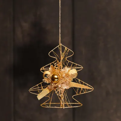 Productafbeelding van com-four® Decoratieve kerstboom - glinsterende kerstboom om op te hangen - adventsboom met lint en kerstbal - gouden decoratieve kerstboomhanger