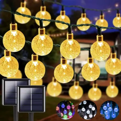 Produktbild von Solar LED Lichterkette 5m 20 LEDs warmweiß 8 Modi wasserdicht IP65 Gartenbeleuchtung Kristall Kugel Fairy Light Außen Deko
