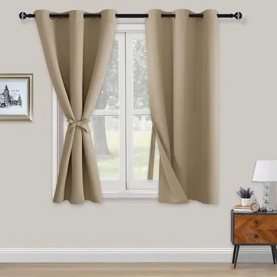 Zdjęcie produktu dla Ciemne zasłony zaciemniające, 138 x 117 cm - kolor taupe - z przelotkami - idealne do sypialni