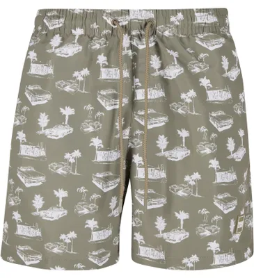 Immagine prodotto di Pantaloncini da bagno Urban Classics da uomo con motivo paleolive/bianco - L