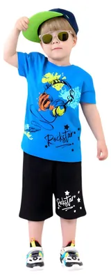 Produktbild von Kinder Set T-shirt Shorts - Größe 128 - dunkelblau - 95% Baumwolle - Jungen Sommer Set