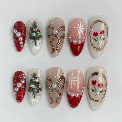 Produktbild von Aufklebe Nägel Weihnachten Mandelform Weiß Glitzer Perlen 24 Stk.