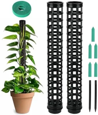 Produktbild von PolkaHome® Moosstäbe für Kletterpflanzen, 4 Stützen mit 2 Pflanzen und 12 Etiketten, stapelbare Pflanzenstäbe aus Kunststoff (Weiß)