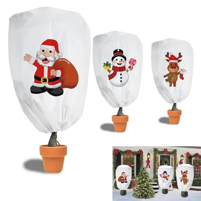 Produktbild von Pflanzenschutz Winter 3er-Set, 100×120 cm, Frostschutzbeutel für Winterpflanzen, Dekorativer Winterschutz mit Weihnachtsdesign