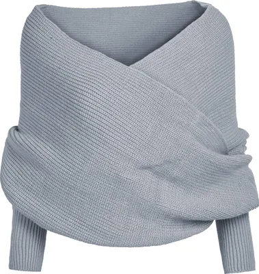 Produktbild von Gestrickter Schal mit schulterfreien Ärmeln einfarbig y Pullover Wickelschal Schal Herbst und Winter warmer Pullover-Schal-Hellgrau