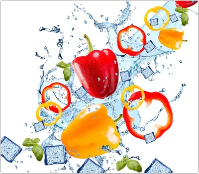 Produktbild von Spritzschutz Herdabdeckplatte Schneidebrett aus Glas Paprika auf Wasserwelle 1-Teilig (60x52cm)