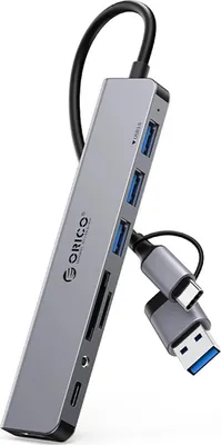 Produktbild von Orico Ysa8-U3 Usb-A/Usb-C Hub Dockingstation 3X Usb-A 2.0 + 1X Usb-A 3.0 + 1X Usb-C 2.0 + 1X 3,5Mm Audio + 2X Tf&Sd - Grau